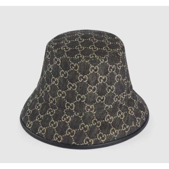 Gucci GG Monogram Logo Denim Bucket Hat Black S 576371 - Picture 1 of 14